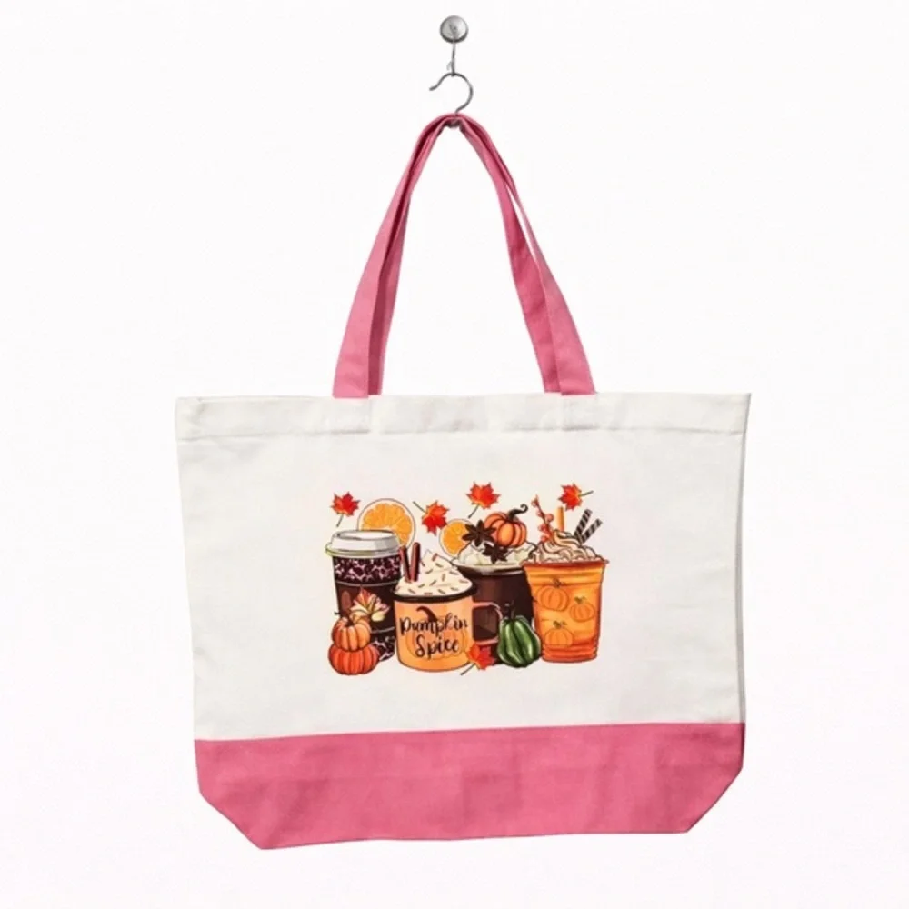 “Pumpkin Spice/Coffee” / Fall Canvas Tote Bag - Fall/Autumn Design